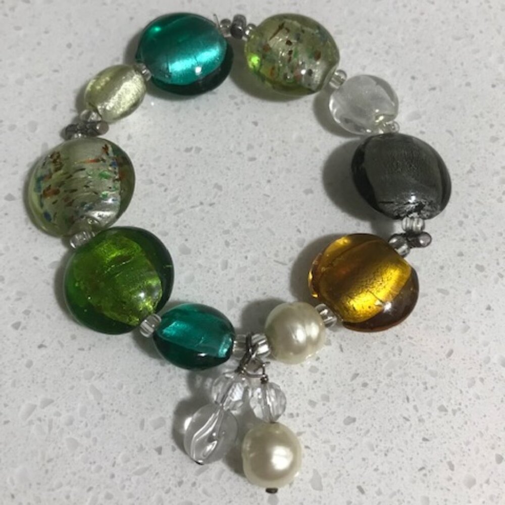 Silpada Foiled Glass Pearl and Sterling Silver Stretch Bead Bracelet
